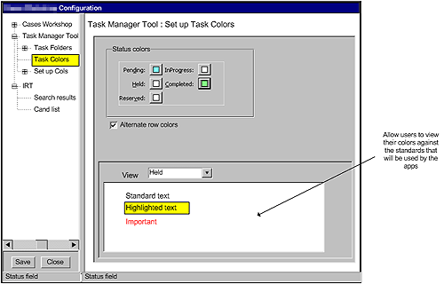 Configuration, setting colors