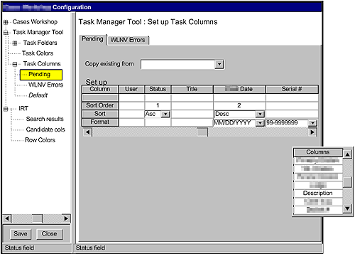 Configuration, setting up column parameters